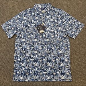 USA Palm Men's Navy and White Geometric Shirt